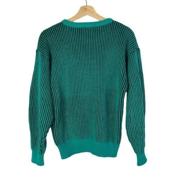 Vintage High Sierra By Mervyn's Turquoise Blue Ribbed Crewneck Sweater M - Picture 2 of 4